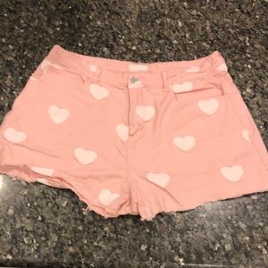 Light pink/white heart denim shorts
